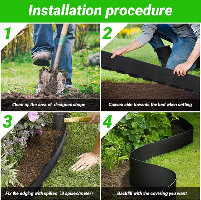 Greaner No Dig Edging for Landscaping, 6 Inch Tall | 66FT Flowerbed Border Edging with 130 PCS Spikes, Plastic Landscape Edging for Garden, Flower Beds, Tree Rings, Pathways, and Lawn