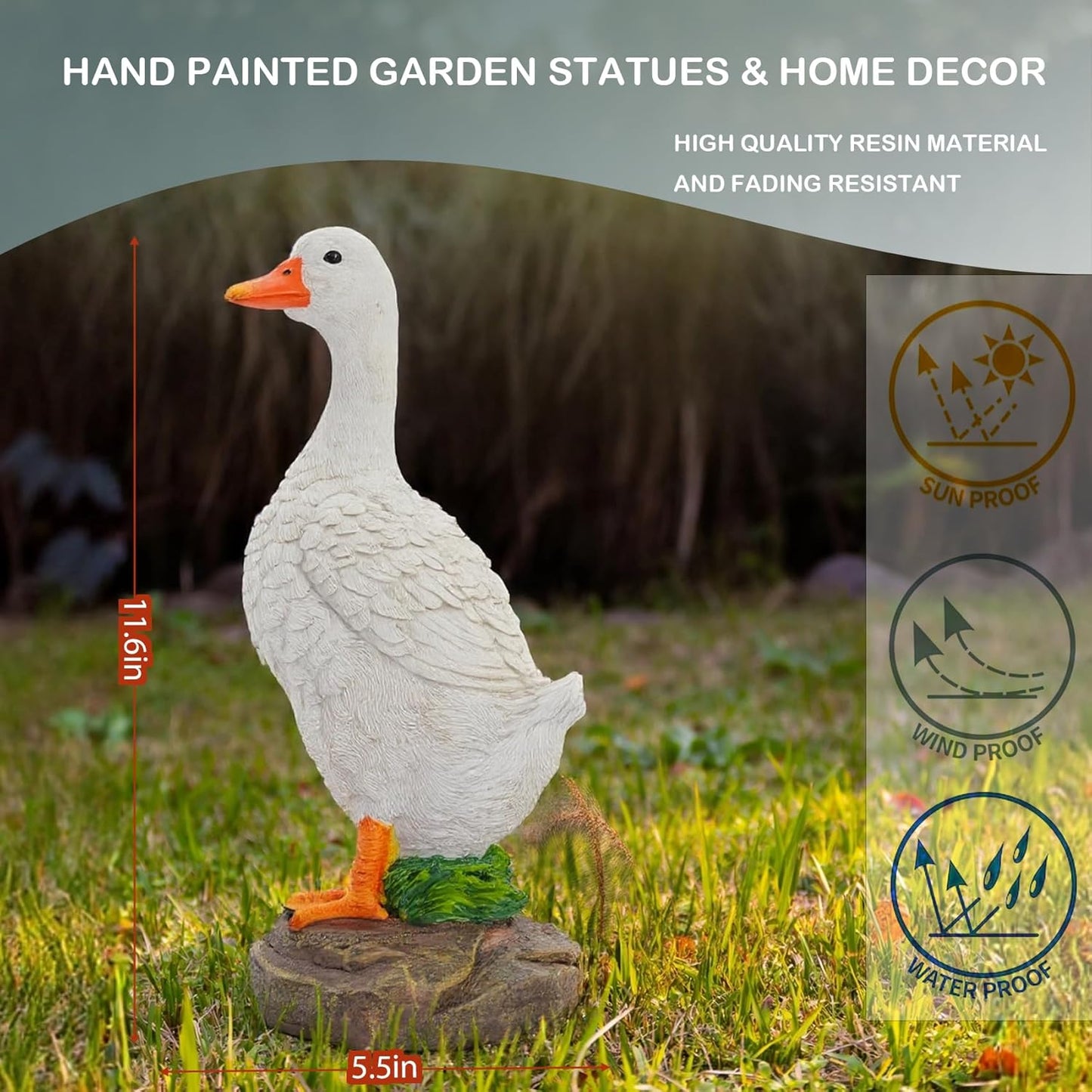 Elenon Goose Statue Garden Decorative, 11 inch High Adorable Flower Bed Outdoor Decor, Yard Patio Art Decor Sculptures Table Ornament