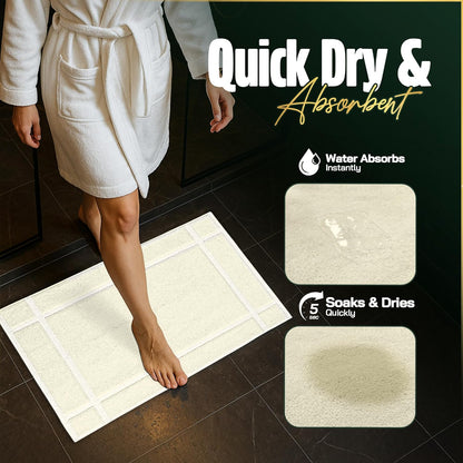Pearl Linens Pack of 2 100% Cotton Bath Mat 18x25 inches, Soft & Absorbent Quick Dry Bathroom Mats Set, Not Bathroom Rugs, After Shower Mats, Bath Tub Mat, 687 GSM, Machine Washable, Ivory