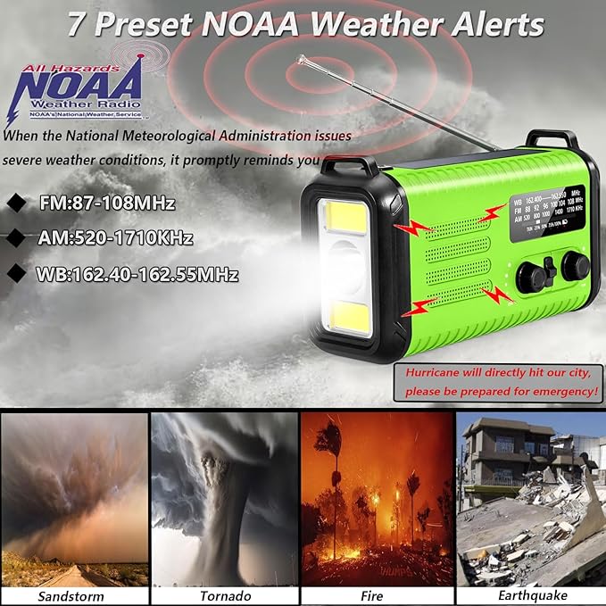 20000mAh/ 74000mWh Emergency Hand Crank Radio, AM/FM/NOAA Portable Weather Radio, Battery Powered Solar Radios with USB Phone Charger, Reading Lamp Flashlight & SOS for Emergency/Hurricane/Home