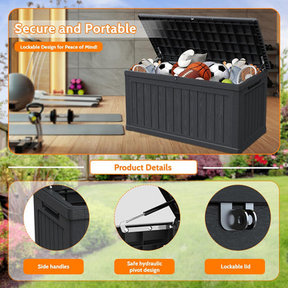 230 Gallon Double-Wall Resin Deck Box - Lockable Waterproof Outdoor Storage Box, 1000lbs Capacity & Doubles as Seating for Patio Furniture - Garden Tools, Pool Accessories (Black)