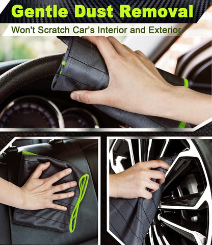 Airlab Carbon Microfiber Towels for Car Glass Window Polishing Cleaning Cloth Auto Detailing Lint Free Streak Free Drying Car Wash Large Towel, Pack of 2, 20" x 16", Grey-Green