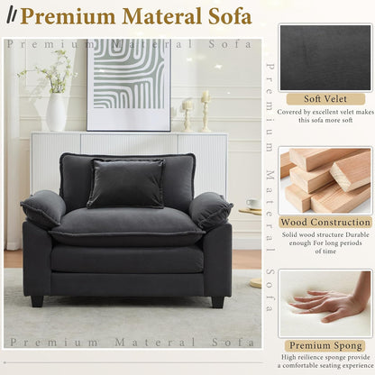 URRED Modular Sectional Sofa Comfy Cloud Couch, Modern Velvet Sofa Sleeper Deep Seat Couches with Ottoman/Pillows for Living Room (Dark Gray, 53'')