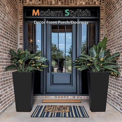 Tall Planters for Outdoor Plants, Large Resin Flower Pots for Garden, Front Porch, Patio, Indoor - Set of 2 (Black, 32 inch - 2 Pack)