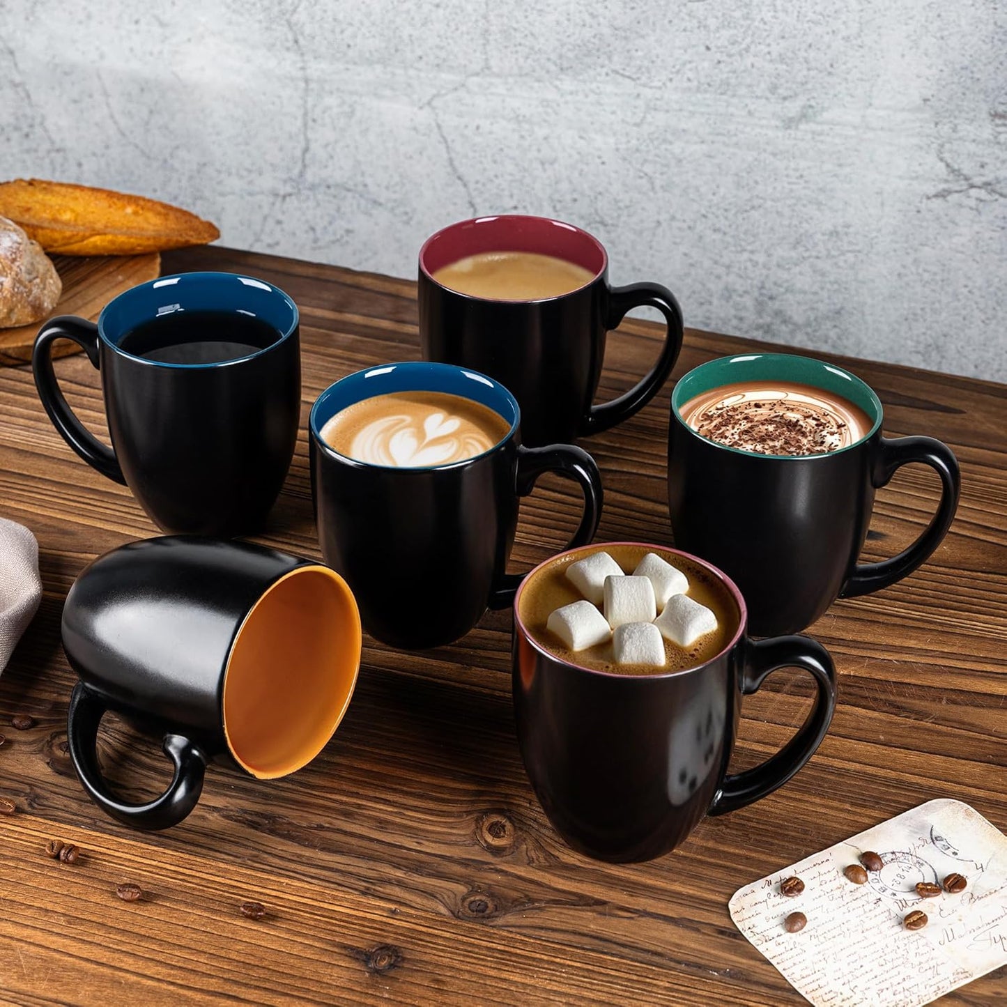 GBHOME 16oz Coffee Mugs Set of 6, Large Ceramic Coffee Mugs for Man, Woman, Dad, Mom, Modern Coffee Mugs Set with handle for Tea/Latte/Cappuccino/Milk/Cocoa. Dishwasher&Microwave Safe,Multi-Color