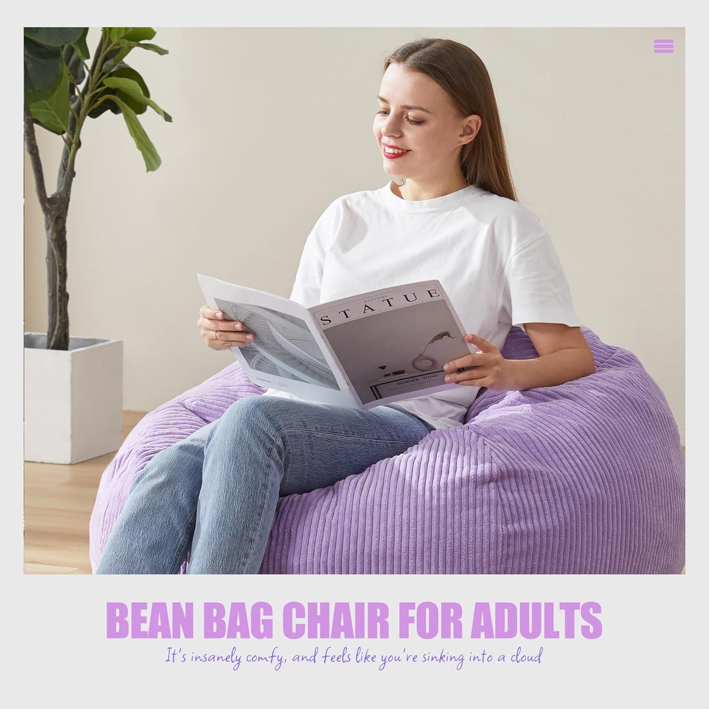 Hobestluk 3.5FT Bean Bag Chair Adult Bean Bag Chair Large Bean Bag Chair with Filler Included Teardrop Bean Bag with Removable Cover for Bedroom Living Room - (Large, Purple)