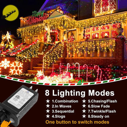 KNONEW 164FT 1600 LED Christmas Lights Outdoor Decoration with 320 Drops Timer 8 Modes Hanging Lights Plug in Waterproof Indoor Decor for Holiday Wedding Party Window (Warm White)