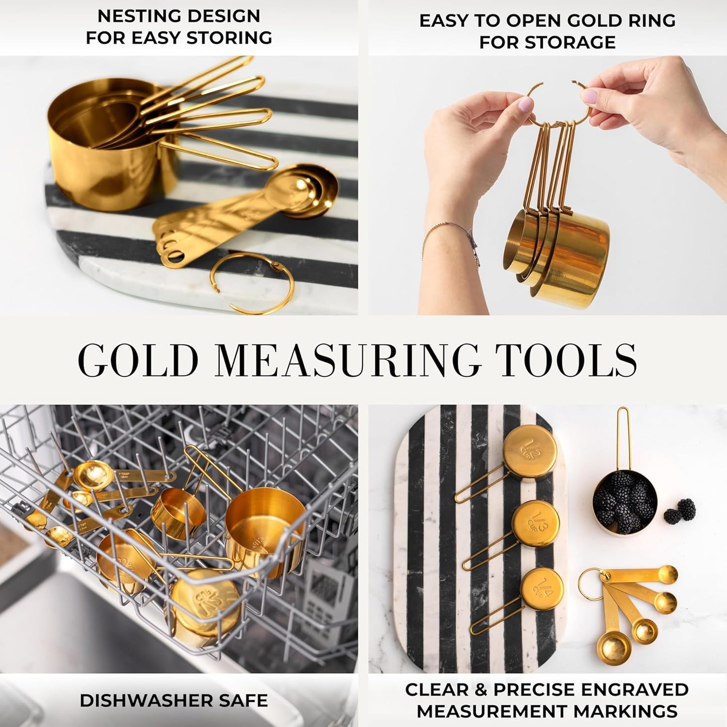 Gold Cooking Utensils with Measuring Cups and Spoons Set - 13-Piece Luxury Gold Kitchen Accessories Includes Metal Measuring Cups and Spoons for Baking, Cooking, and Elegant Kitchen Decor