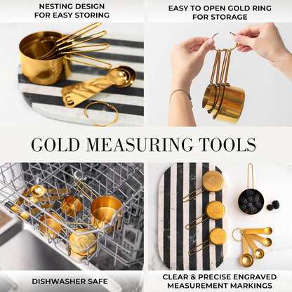 Gold Cooking Utensils with Measuring Cups and Spoons Set - 13-Piece Luxury Gold Kitchen Accessories Includes Metal Measuring Cups and Spoons for Baking, Cooking, and Elegant Kitchen Decor