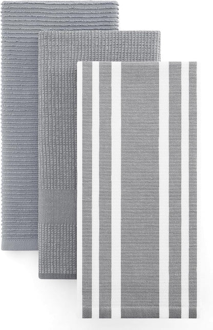 Homaxy Premium Kitchen Towels(18”x 28”, 3 Pack), Large Cotton 380 GSM Kitchen Hand Towels, Soft and Absorbent Terry Dish Towels, Multipurpose Tea Towel Set with Hanging Loop, Grey