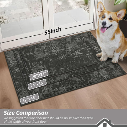 BEQHAUSE Dirt Trapper Door Mat 24"x36" Non-Slip Door Mats Washable Entryway Rugs Stain Resistant Doormat Absorbent Welcome Floor Mat for Front Back Door, Muddy Wet Shoes & Paws,Dark Grey