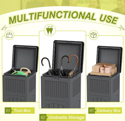 Greesum 33 Gallon Outdoor Trash Can with Lid, Waterproof Resin Garbage Bin for Hideaway, Deck, Patio, 3 Pack, Gray