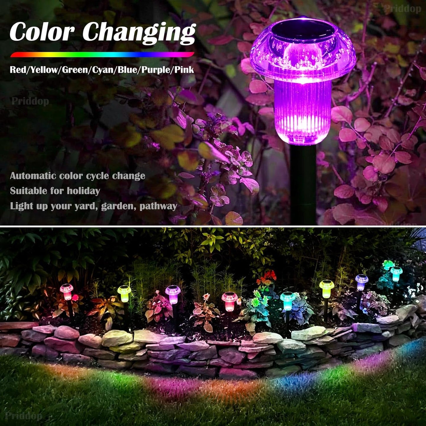 Solar Lights Outdoor Pathway Waterproof 12 Pack Color Changing LED Acrylic Mushroom Decorative Garden Lights for Yard Landscape Patio Outside Christmas Decorations