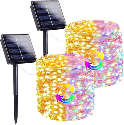 SANJICHA Warm White and Multicolor Color Changing Solar String Lights, Extra-Long 2PK 144FT 400LED Solar Fairy Lights Outdoor Waterproof, Copper Wire 8 Modes for Garden Party Wedding Decorations