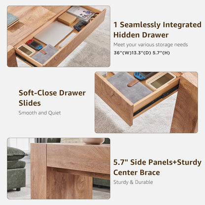 OKD 48" Modern Farmhouse Coffee Table, Wooden Living Room Table with Hidden Storage Drawer, Rustic Rectangular Center Tables w/Wood Thick Design for Living Room, Office, Light Knotty Wood