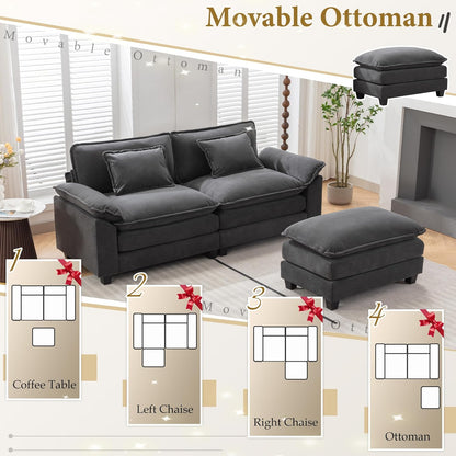 URRED Modular Sectional Sofa Comfy Cloud Couch, Modern Velvet Sofa Sleeper Deep Seat Couches with Ottoman/Pillows for Living Room (Dark Gray, 82.6''- L Shape)