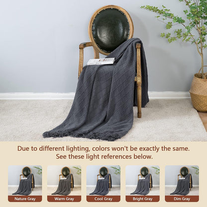 inhand Grey Throw Blanket for Couch and Bed, Soft Living Room Home Decor Knitted Blanket with Tassel, Outdoor Lightweight Breathable Summer Blanket, Farmhouse Warm Woven Decorative, 50"x60"