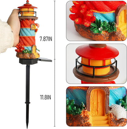 Dazzle Bright Miniature Lighthouse Pathway Decorative Lights, Solar Lights Outdoor Miniature Lighthouse Waterproof Garden Stake Light for Fairy Garden Pathway Lawn Yard Gifts Decoration