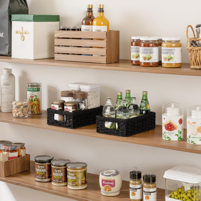 StorageWorks Small, Pantry Baskets, Wicker Storage Baskets for Organizing, Bathroom Shelves, Pantry Organizers and Storage, Black, 2-Pack