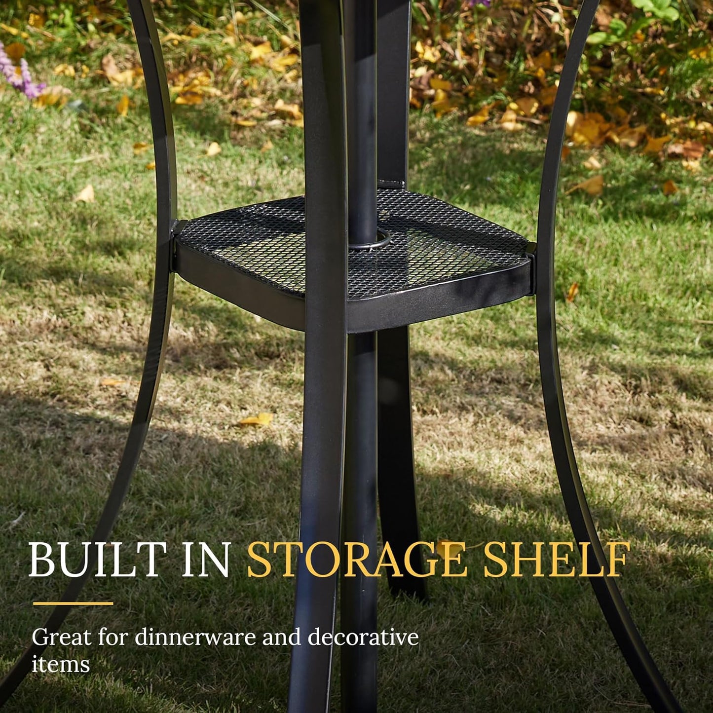 VICLLAX 28" Round Outdoor Bar Table, Counter Height Patio Table with Adjustable Umbrella Hole for Balcony, Black