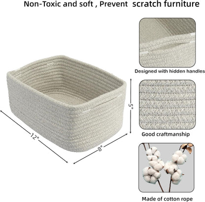 Small Woven Storage Baskets 12“X8”X5“ Decorative Rope Bins for Organizing Shelves, Closets, and Toys, Empty Gift Baskets, Cute Organizer Basket for Home and Office (grey, regular)