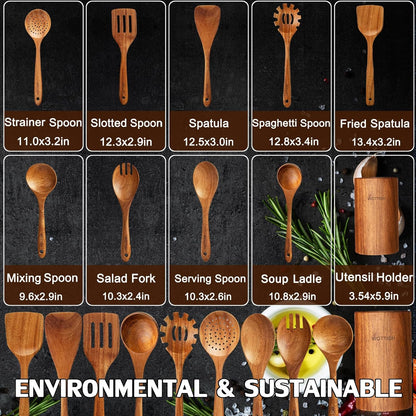 Wooden Spoons for Cooking,Wooden Cooking Utensil Set,10-Piece Wooden Kitchen Utensil Set with Wooden Spoons(A10)