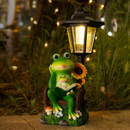 mopha Solar Garden Statues Frog Decor wth Lanterns - 12.5'' Figurines Decorations for Patio Yard Lawn Ornaments Gifts for Christmas Birthday Easter Housewarming