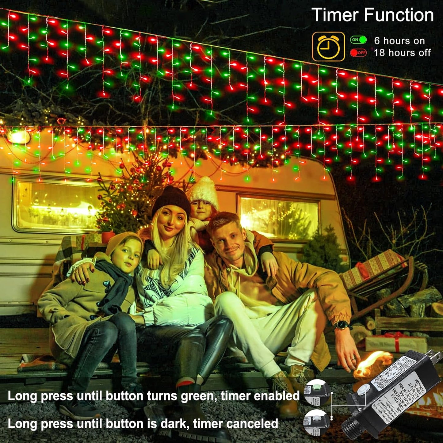 66ft Red and Green Christmas Lights, 640 LED Icicle Lights for Outside, Clear Wire Connectable Twinkle Lights with 8 Modes Timer Waterproof for House Window Party Tree Holiday Patio Yard Home Decor
