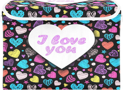 susiyo Colorful Valentines Heart Dark fabric storage baskets with lids,Collapsible Storage Boxes,Foldable storage boxes with handles for Home,Office,Closet Organization