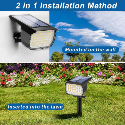 Solar Spot Lights Outdoor Waterproof IP65, 2 Pack Landscape Spotlights with 46 LEDs, 3 Modes Auto On/Off Solar Powered Flood Lights for Outside Pathway, Yard, Garden, Walkway (Warm White)