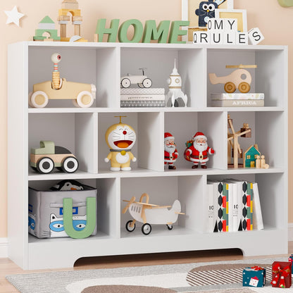 Book Shelf Set of 2, 10 Cubes Storage Organizer, 3-Tier Open Bookshelf Wooden Bookcase, Freestanding White Bookshelf Cube Shelf for Living Room