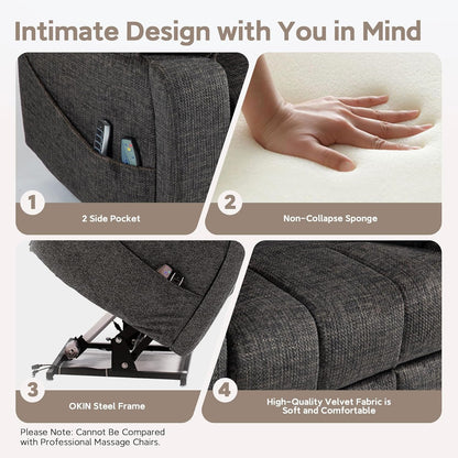 Lazy Boy Recliner Chair with Heated and Massage, 4 Motor Headrest, Lumbar Independent Adjustment Power Lift Recliner with Hidden Cup Holder、Side Pocket、Back Pillow