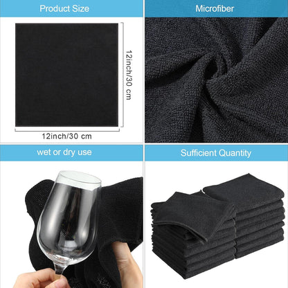 Tenare 100 Pack 12'' x 12'' Microfiber Cleaning Cloths Reusable Cleaning Rags Bulk Microfiber Towels Softer Highly Absorbent Washcloths for House Kitchen Car Window(Black)