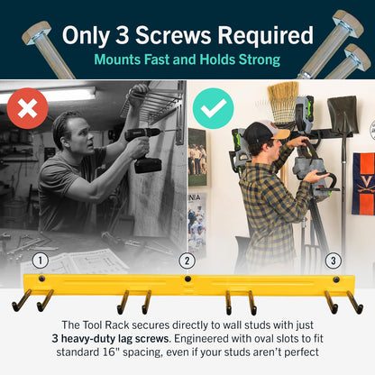 StoreYourBoard Wall-Mounted Rack With 4 Garage Hooks – Heavy-Duty Steel Holder Garage & Garden Storage for Shed, Workshop, or Home Organization – For Rakes, Shovels, Tools & More – 1 Pack, Tractor