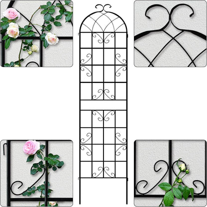 LZRS 2 Pack 87x20in Rustic Iron Arch Decoration Garden Trellis with Black Metal Coating – Perfect for Supporting Climbing Plants Outdoor, Roses, Vines, Flowers, and Vegetables.