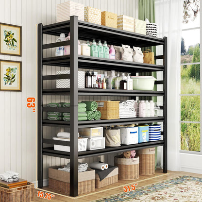 Over Washer and Dryer Storage Shelves,5 Tiers Laundry Room Standing Shelf,Adjustable Metal Shelving Unit,Space Saving Shelf, 63" H x 31.5" W x 15.7" D, Black