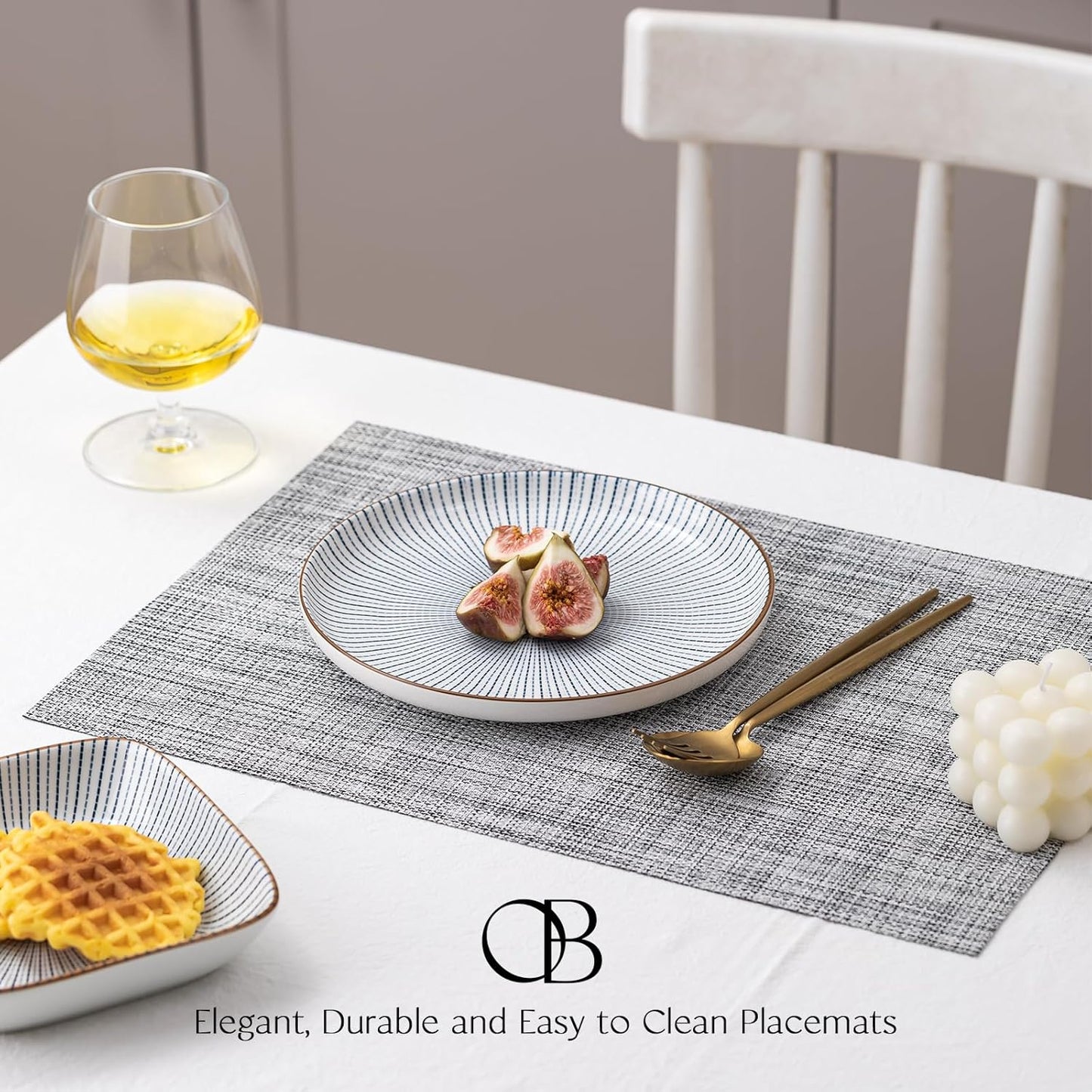 Placemats Set of 12 - Easy Clean Woven Vinyl Placemats for Dining Table, Indoor/Outdoor Place Mats, Washable PVC Table Mats（Gray）