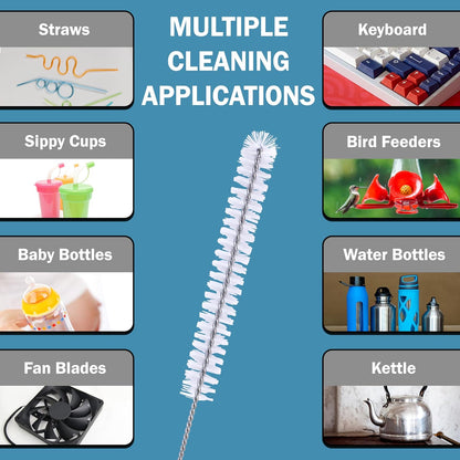 Strong 'n Flex Nylon Straw Cleaner Brushes – Fan-Shaped End for Tight Spaces, Ideal for Reusable Straws, Water Bottles, Sippy Cups & Pipes – Includes Zippered Pouch – 12" Long – Set of 10