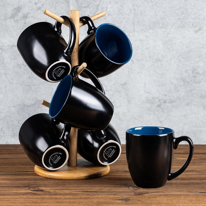 GBHOME 16oz Coffee Mugs Set of 6, Large Ceramic Coffee Mugs for Man, Woman, Dad, Mom, Modern Coffee Mugs Set with handle for Tea/Latte/Cappuccino/Milk/Cocoa. Dishwasher&Microwave Safe,Blue