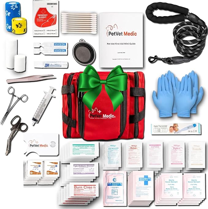 Cat & Dog First Aid Kit - Dog Emergency Kit, Health Supplies & Wound Care -with Thermometer, Bandages for Wounds - Essentials, Travel Bag (Small)