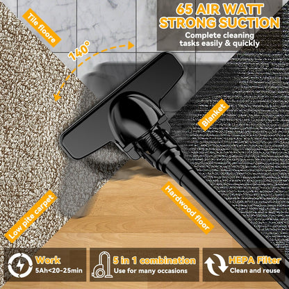 Cordless Vacuum for Dewalt 20V Battery, 5 in 1 Handheld Electric Vacuum Cleaner with 500W Powerful Motor, 46 CFM Portable Hand Vacuum with Filtration HEPA for Floor, Carpet, Car (Battery Not Included)