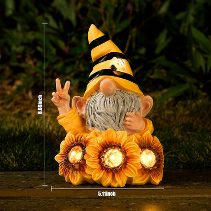 Garden Sculptures & Statues Resin Summer Bee Gnome with Sunflower, Outdoor Funny Decoration Solar Light Figurine Gifts for Yard, Patio Decor for Mom