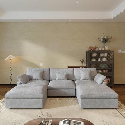 JACH U Shaped Sectional Couches, Cloud Sectional Couch with Deep Seat, 119" Down Filled Modular Sofa with Chaise, Covers Removeable & Washable, Sofas Furniture for Living Room, Light Grey