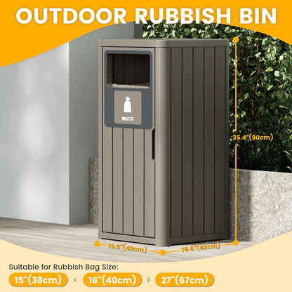 Outdoor Trash Can, Waterproof Resin Garbage Can Indoor and Outdoor Use, Durable & Weather-Resistant Commercial Garbage Can, Outside Trash Bin for Patio, Kitchen