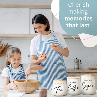 Coffee Tea and Sugar Ceramic Canister Set - 3-Piece Airtight Kitchen Canisters for Countertop - Coffee Bar Container Set