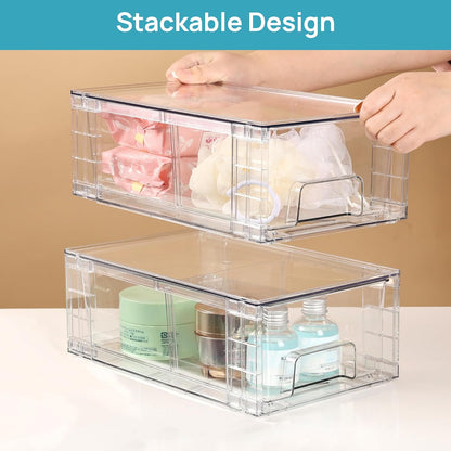 Vtopmart 10 Pack Stackable Storage Drawers,Clear Acrylic Drawer Organizers with Handles, Easily Assemble Containers for Fridge, Bathroom,Kitchen Undersink,Cabinet,Pantry Organization and Storage