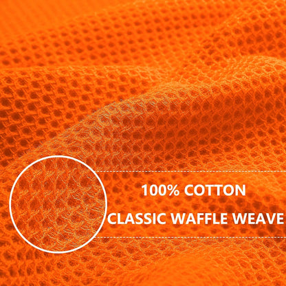 Homaxy 100% Cotton Waffle Weave Kitchen Dish Towels, Ultra Soft Absorbent Quick Drying Cleaning Towel, 13 x 28 Inches, 4-Pack, Orange