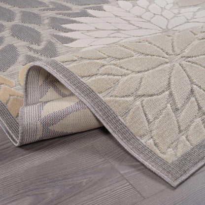 Beverly Rug Outdoor Rug 9x12 Large Modern Floral Tropical Area Rugs for Indoor and Outdoor Patio Easy to Clean Non Shedding Living Room Porch Garden Washable Outside Carpet (9 x 12 Gray)