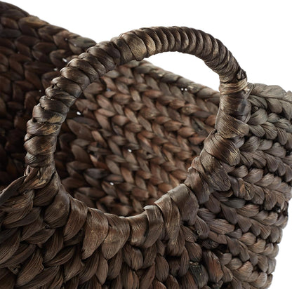 Casafield Large Laundry Boat Basket with Handles - Espresso, Woven Water Hyacinth Multipurpose Storage Organizer for Throw Blankets, Bathroom, Bedroom, Living Room