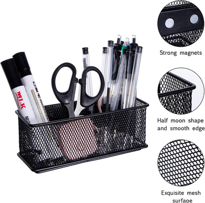 dedoot Magnetic Pencil Holder, Black Mesh Pen Organizer Strong Magnetic Storage Basket Organizes Pens, Pencils, Markers for Whiteboard, Locker, Fridge, Cubicle Desk, Offices 6.3x2.3x2.6inch